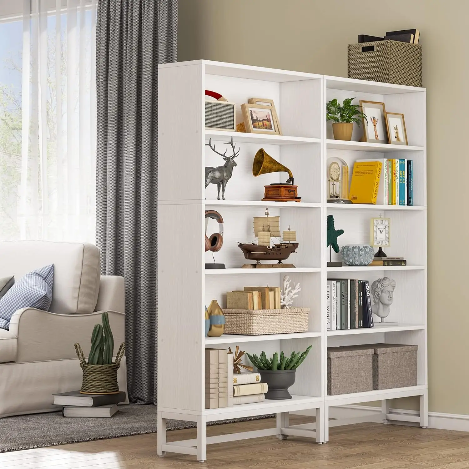 Bookcase and Bookshelf, 70.8” Large Bookcases Organizer with 5-Tier Storage Shelves