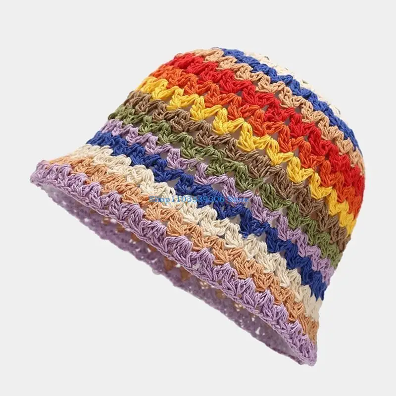 400a-balde-cor-arco-iris-feito-a-mao-chapeu-bacia-croche-protetor-solar-para-mulheres