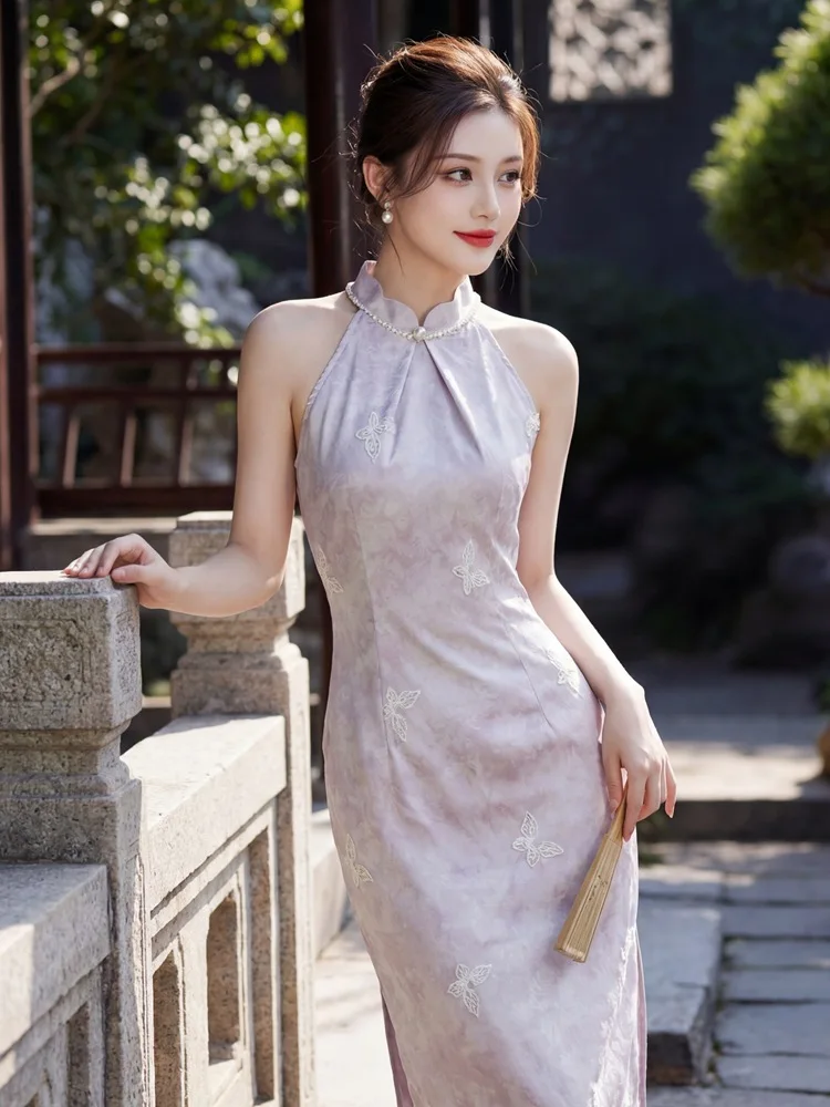 

Purple Flower Improved Jacquard Long Qipao Women's 2026 Spring New Style Girl Sleeveless Young Style Qipao Dress