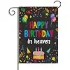 WATINC Happy Birthday in Heaven Garden Flag - Colorful Ribbons Funeral Memorial Flags for Sympathy, 12 x 18 Inch Linen Yard  jjp