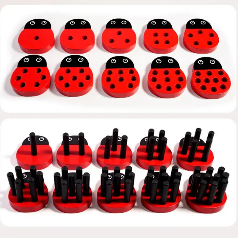 Gioco di abbinamento per l'apprendimento in legno Numero di illuminazione Coccinella Giocattoli Set da gioco per bambini in legno con numero di forma per bambini