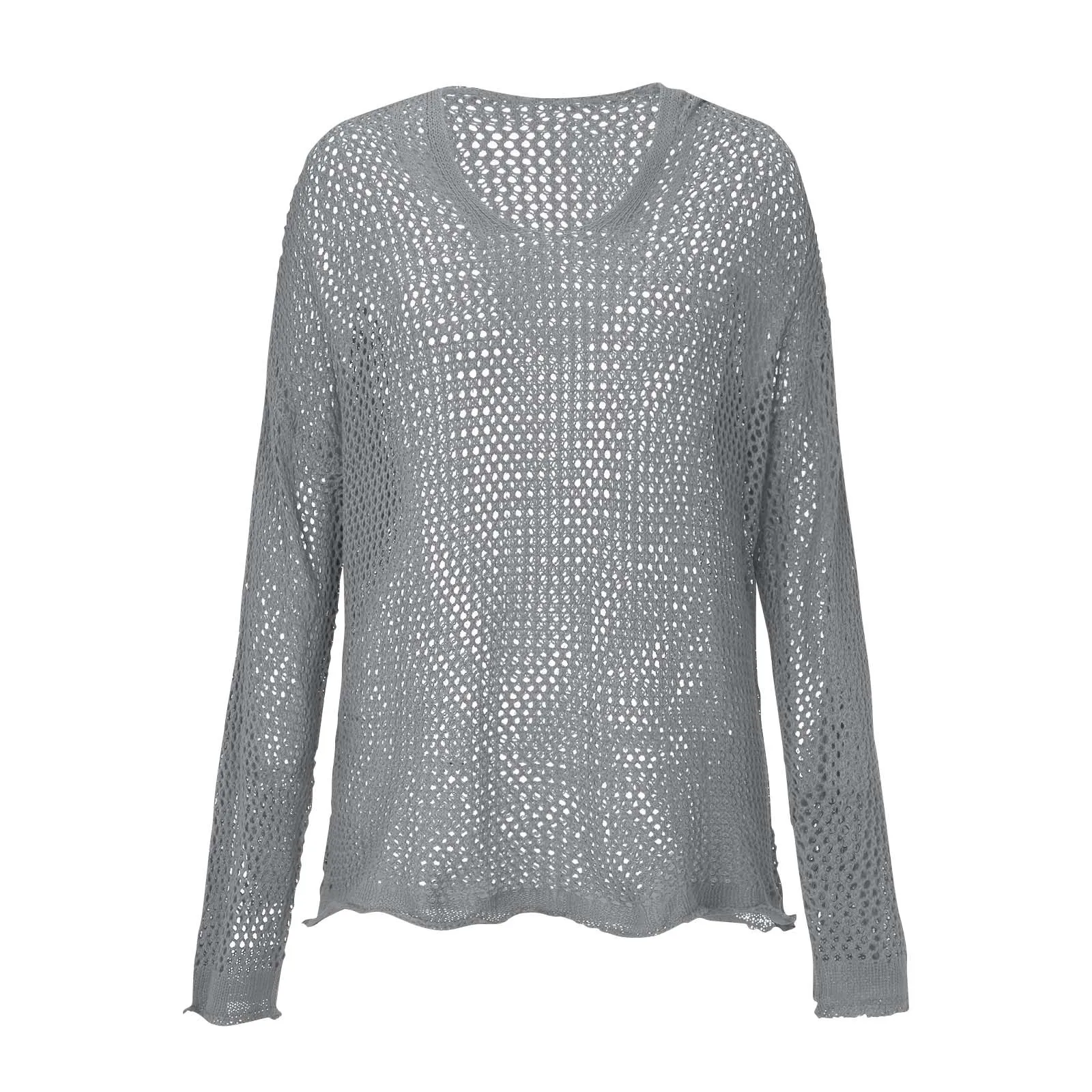 سترة نسائية أنيقة على الطراز الكوري فضفاضة مجوفة سترة سموك عصرية بأكمام طويلة كاجوال بلون سادة مع قلنسوة #3