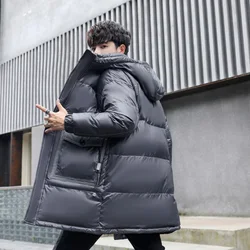 Casual 2024 Winter Men's Mid-Length Warm Duck Down Jackets Outwear Solid Color Windproof Long Hooded Puffer Coat Thick Down Tops