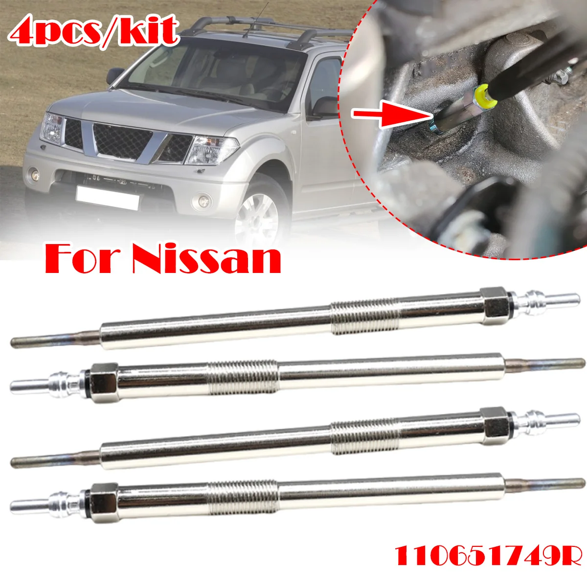 

4PC Diesel Heater Nickel Plating Glow Plugs 4.5V For Nissan Cabstar NV300 Navara NP300 D40 Primastar X82 X83 Qashqai J11 X-Trail