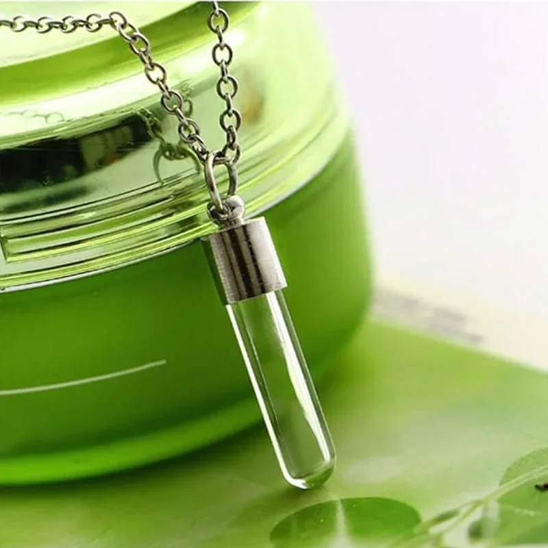 Stainless Steel Glass Cremation Cylinder Tube Urn Pendant Memorial Necklace Ashes Holder Keepsake Cremation Jewelry Pet Urns