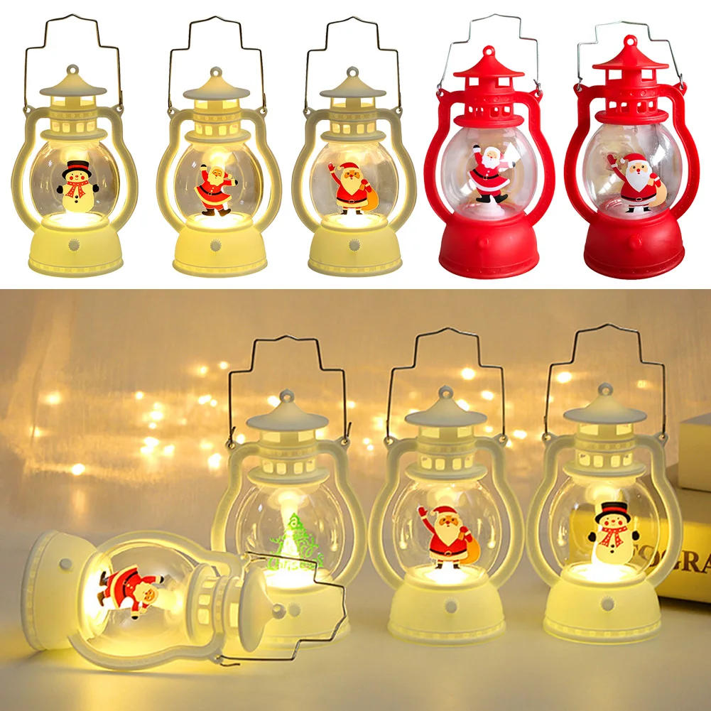 Christmas Portable Lantern Battery with Handle Operated Santa Claus Snowman Oil Lamp Xmas New Year Gifts for Table Decoration