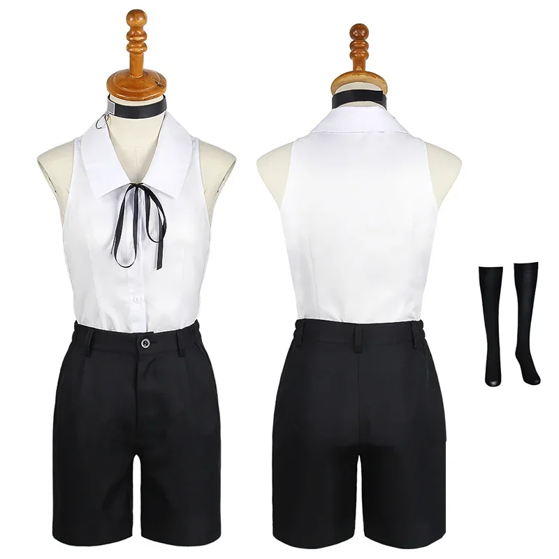 Anime Chainsaw Man Reze Cosplay Costume Utfits Shirt Tie Short Wig Neck Ring Women Uniform Halloween Party Costume