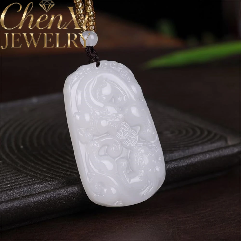 

Элитный кулон из белого нефрита Хэтянь в античном стиле с изображением дракона Пи Сю, роскошное модное ювелирное изделие высокого качества, изысканный элегантный популярный подарок