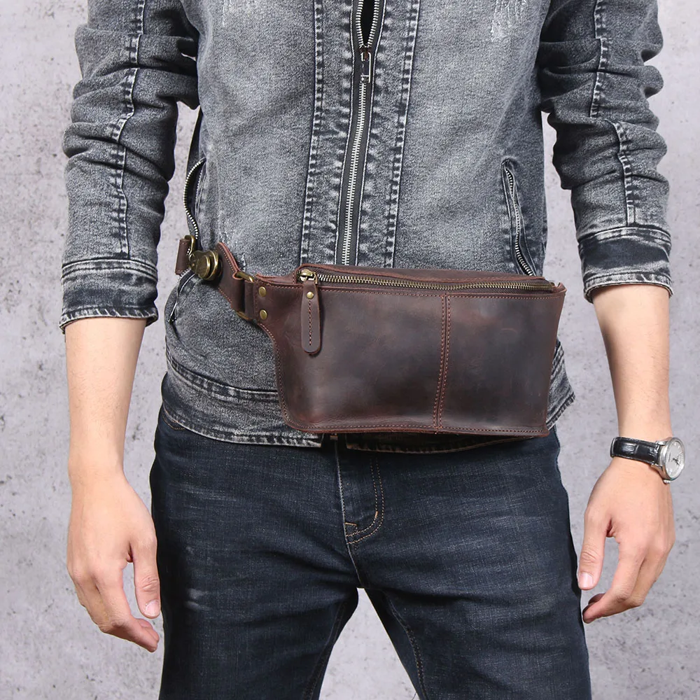 S.WORKE Vintage Echtleder Herren-Brusttasche Umhängetasche Kleine Crazy Horse Rindsleder Damen Mode Handytasche – Detail 6