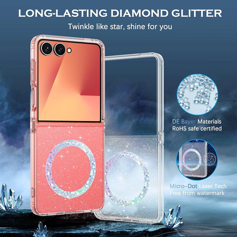 For Samsung Galaxy Z Flip 8/7/6/5/ Starry Sky Transparent Magnetic Star Circle Protect Hard Case Wireless Charging Phone Case.