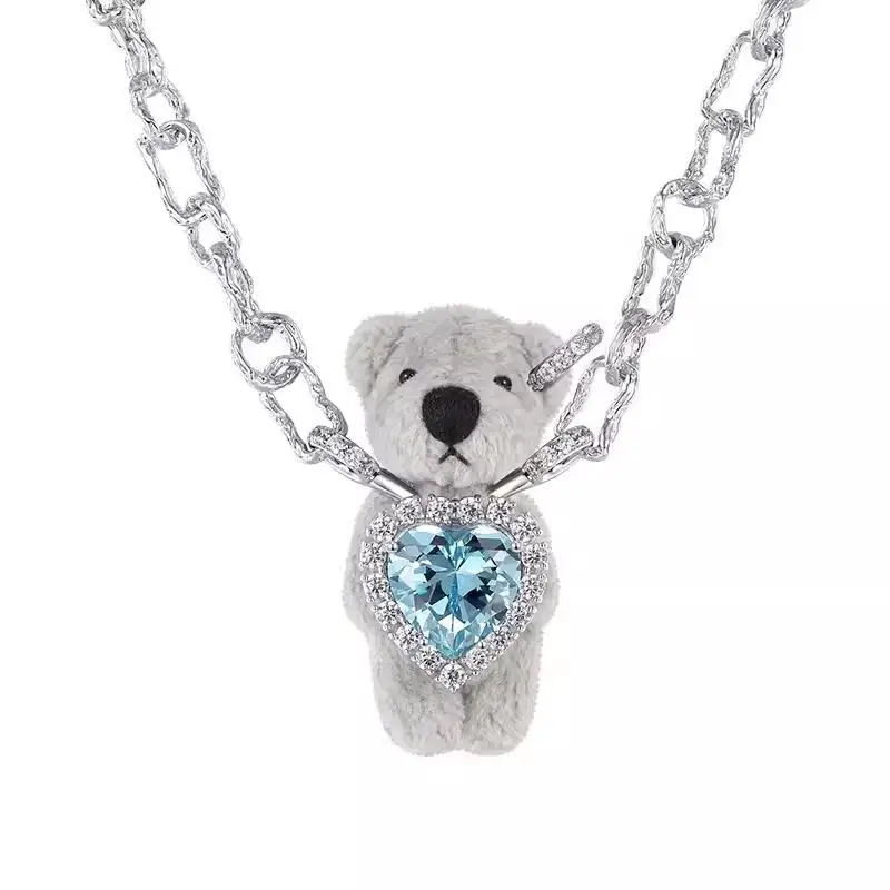 

Love Plush Bear Necklace Grey Teddy Bear Pendant Birthday Gift Fashion Party Jewelry for Girl
