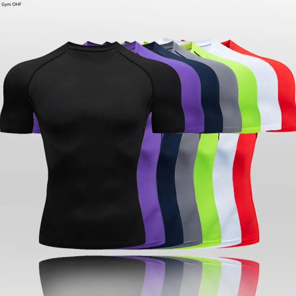 Compression Shirt Rashguard Boxing Shirts Sport Top Men Short Sleeve T Gym Fitness Dry Fit Training Workout