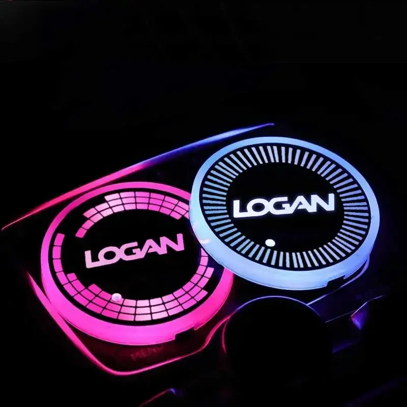 Car LED Luminous Water Cup Holder Mat for Logan Colorful Ambience Light USB Charging Non-slip Coaster