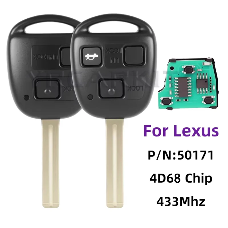 For Lexus ES300 GS300 GS400 IS300 LS400 RX300 RX400 IS200 Remote Car Key Fob 433Mhz 4D68 Chip P/N: 50171 Blade Battery No Logo