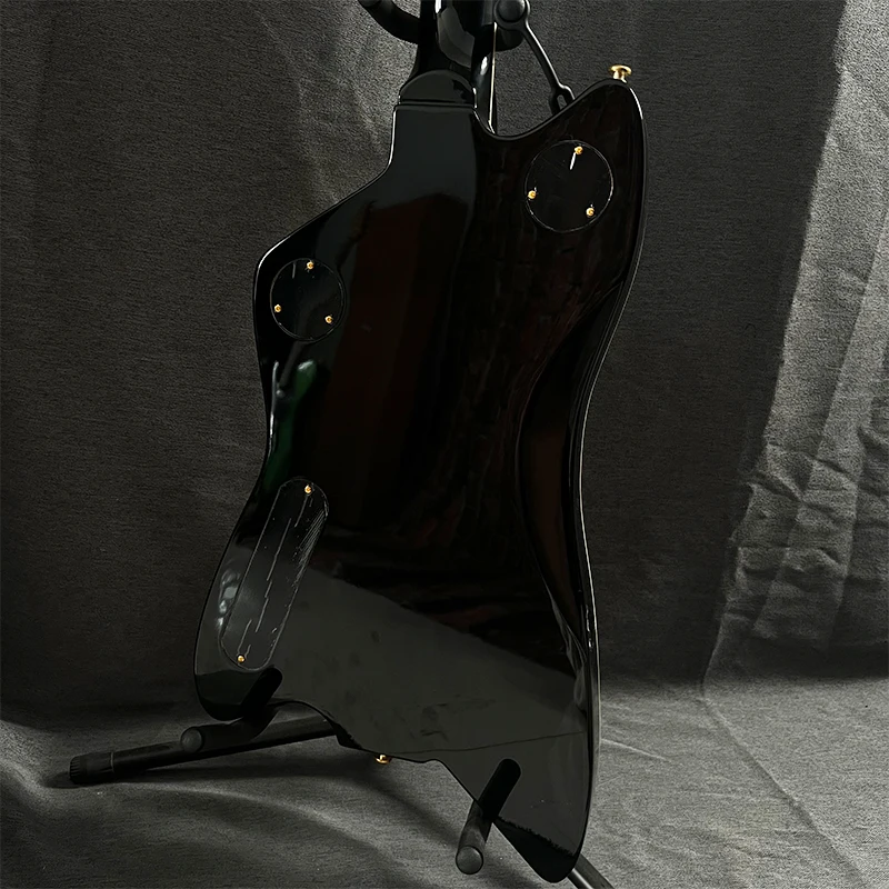 Glossy Amber Solid Wood Unique-Shaped Electric Guitar with Mahogany Body, Gold Hardware, HH Pickups, Professional Performance Rock Electric Guitar