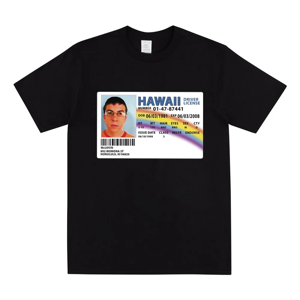 McLovin Driving License Superbad T-shirt Hawaii Fake ID Joke Shirt Funny McLovin Graphic Tee Mens Hip Hop Streetwear Hipster Top