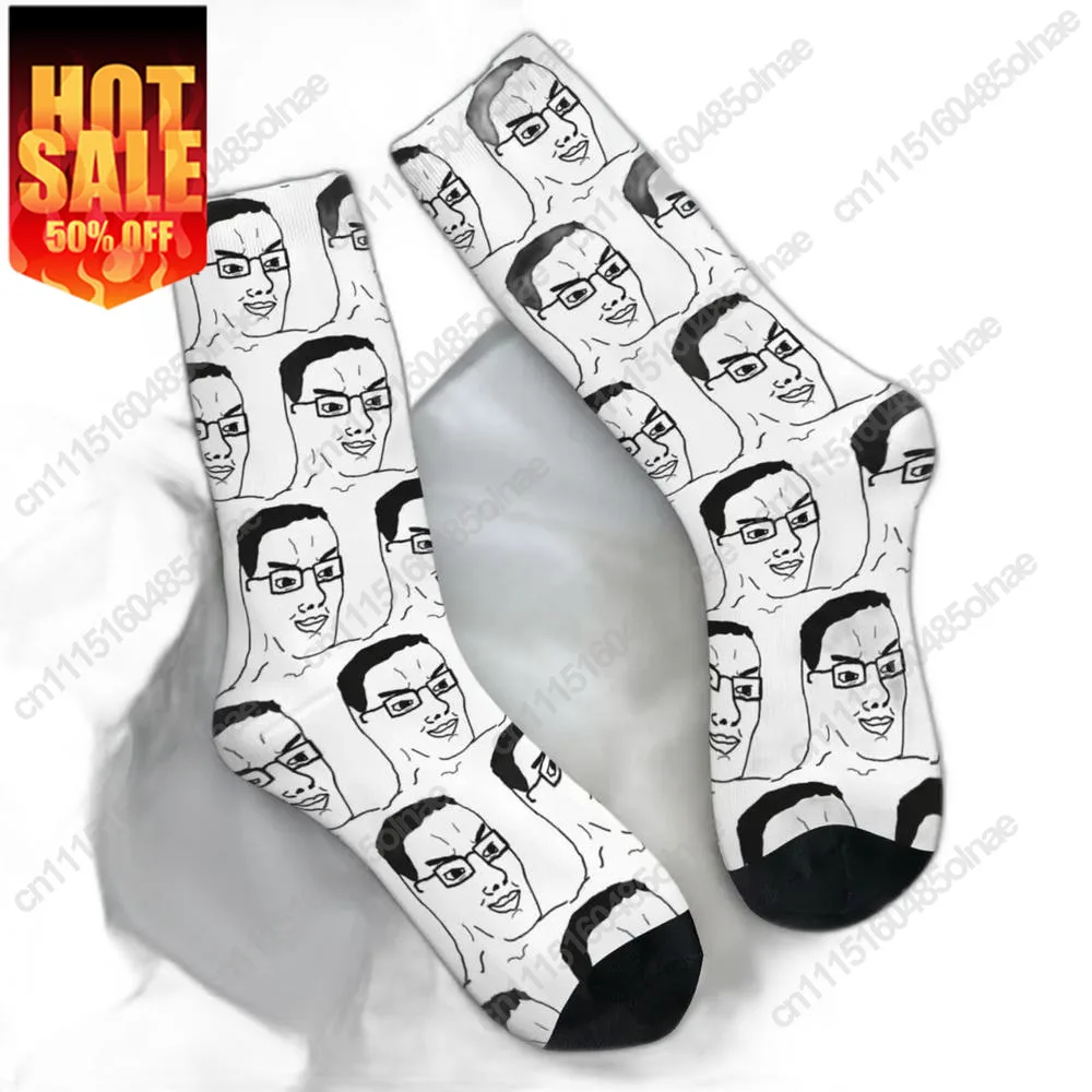 Anime Wojak Sock Soyjak Funny Meme Face Stockings Design Gothic Spring Anti Bacterial Unisex Men Running Sports Socks