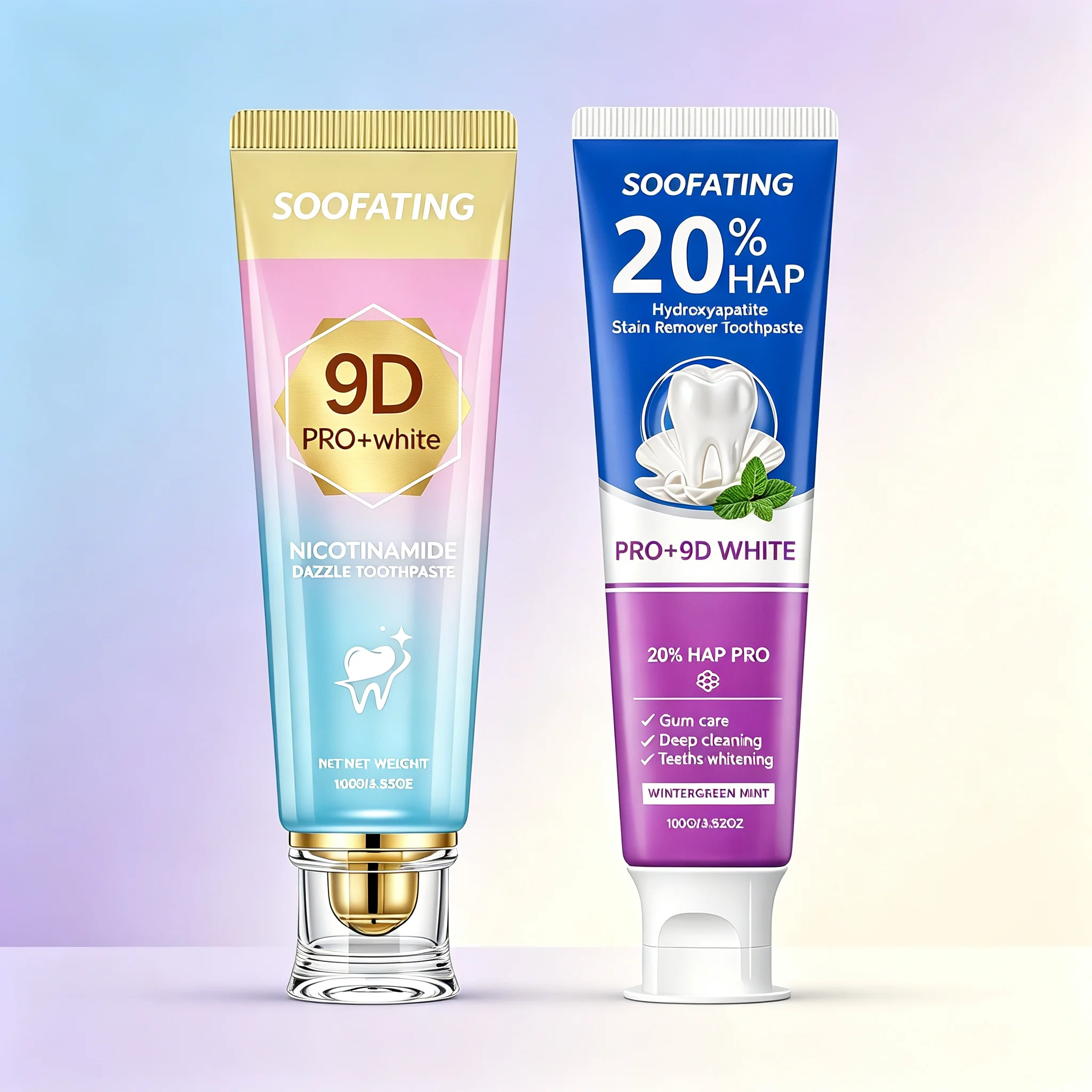 SOOFATING 2 Pack Toothpaste Set, 20% Hydroxyapatite & Niacinamide, Teeth Whitening & Stain Remover, Gum Care, Wintergreen Mint, 100g