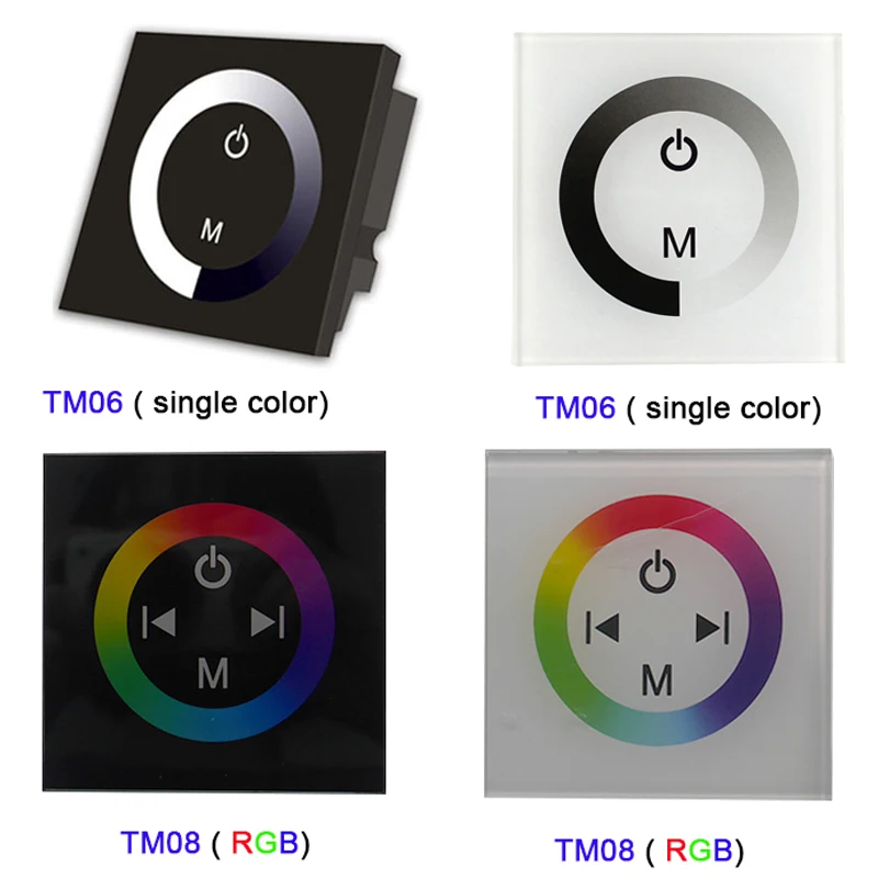 

DC 12V-24V wall mounted TM06 single color LED Strip dimmer TM08 RGB light tape Touch Panel Controller 86 sty Remote Switch glass