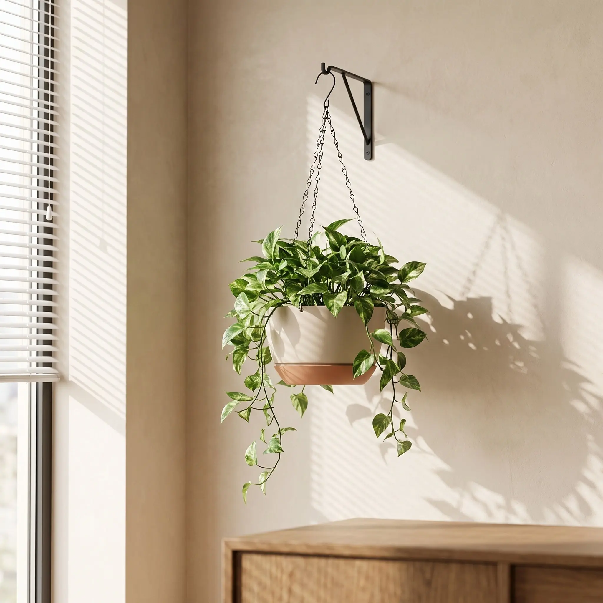 2Pcs Hanging Planters Self Watering Resin Beige Flower Pots Balcony Window Indoor Outdoor Hanging Plant Holders