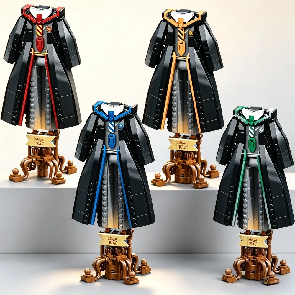 4 Styles Wizard Magic Robe Building Blocks Magic School Uniform Robe Brick Model with Display Stand Assemly Bricks Toy Gift