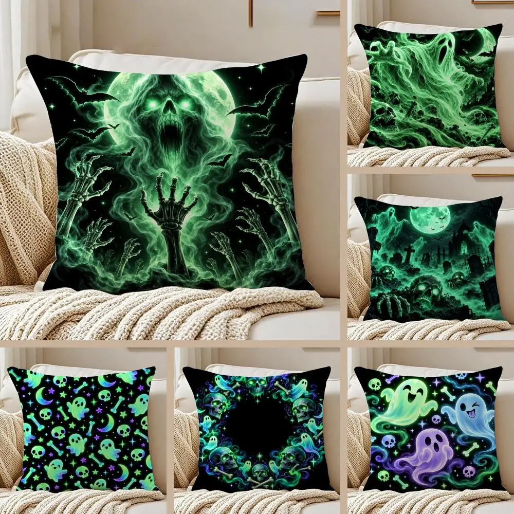 Hallowee Glow in the Dark Print Cushion Cover Pillowcase Anti-dustmite Invisible Zipper Short Plush Sofa Cushion