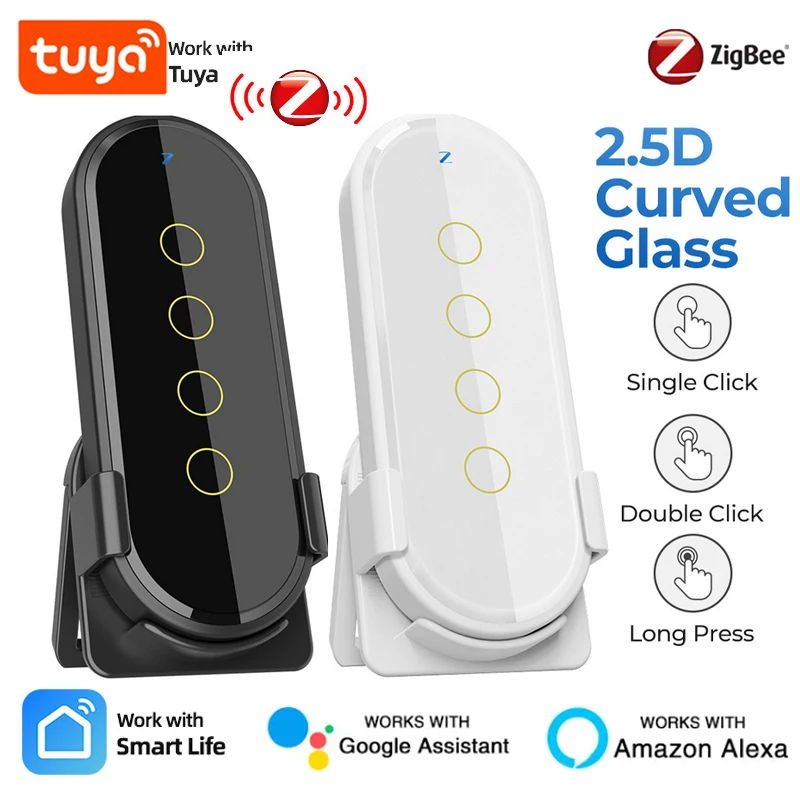 Tuya ZigBee Wireless Scene Switch Light 4 Gang 12 Scene Touch Light Switch Smart Life App Remote Control Works With Alexa Google