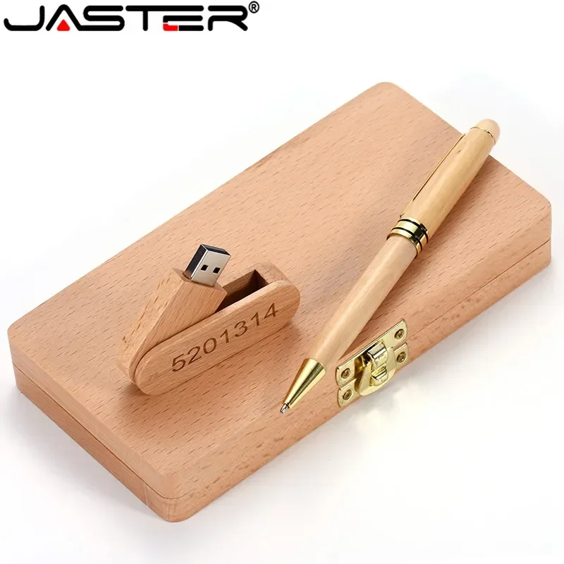 JASTER Free Custom Logo USB 2.0 Flash Drive 128GB Pen and Memory Stick with Wooden Box 64GB Pretty Business Gift Pen Drive 32GB