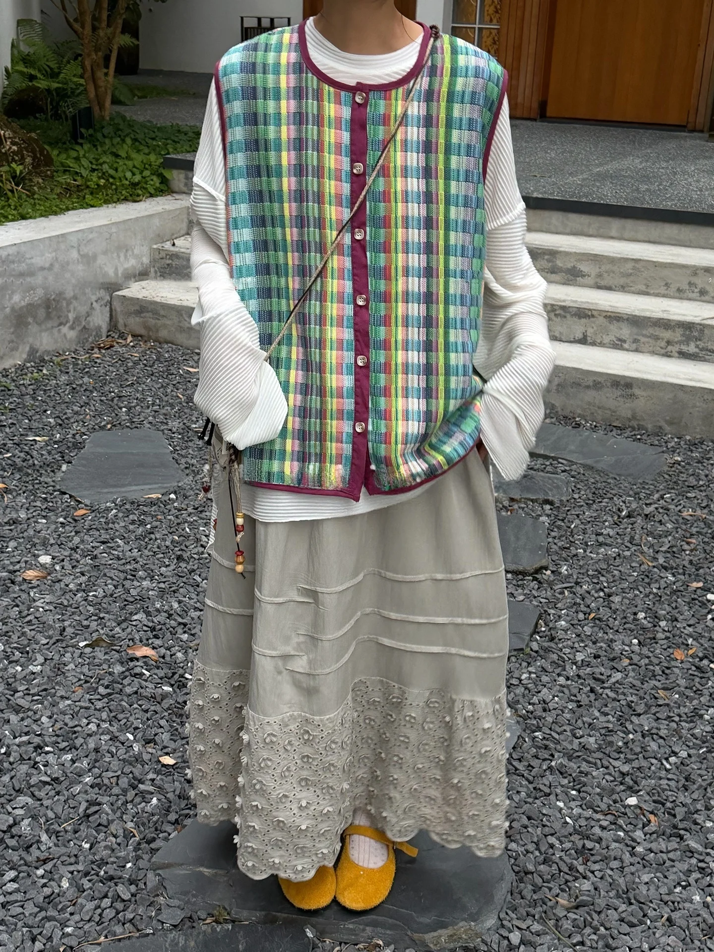 

Knitted Retro Sle Vest plus Size Women's Clothing Spring Summer Plaid Design Breathable Comfortable Casual Wear