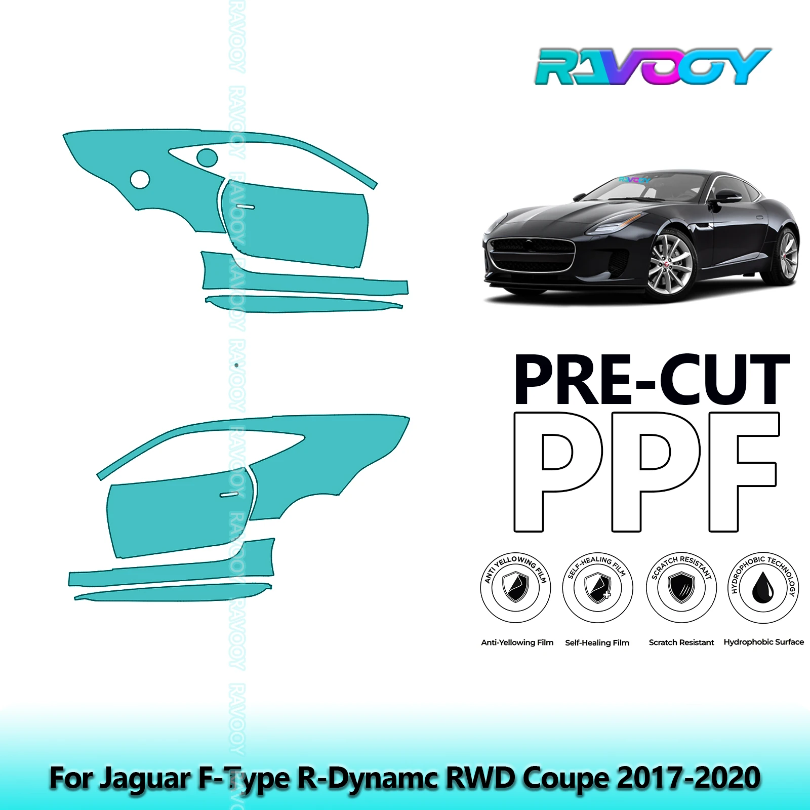 

For Jaguar F-Type R-Dynamc RWD Coupe 2017-2020 8.5mil Pre-Cut PPF Door & A/B Pillar Kit TPU Paint Protection Film Set