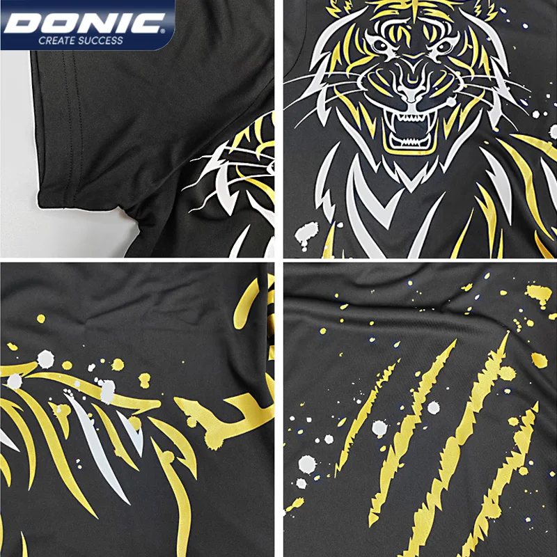 DONIC Table Tennis Jersey Men Women Sports T-shirts Tiger Breathable Ping Pong Shirts Short Sleeve Round Neck