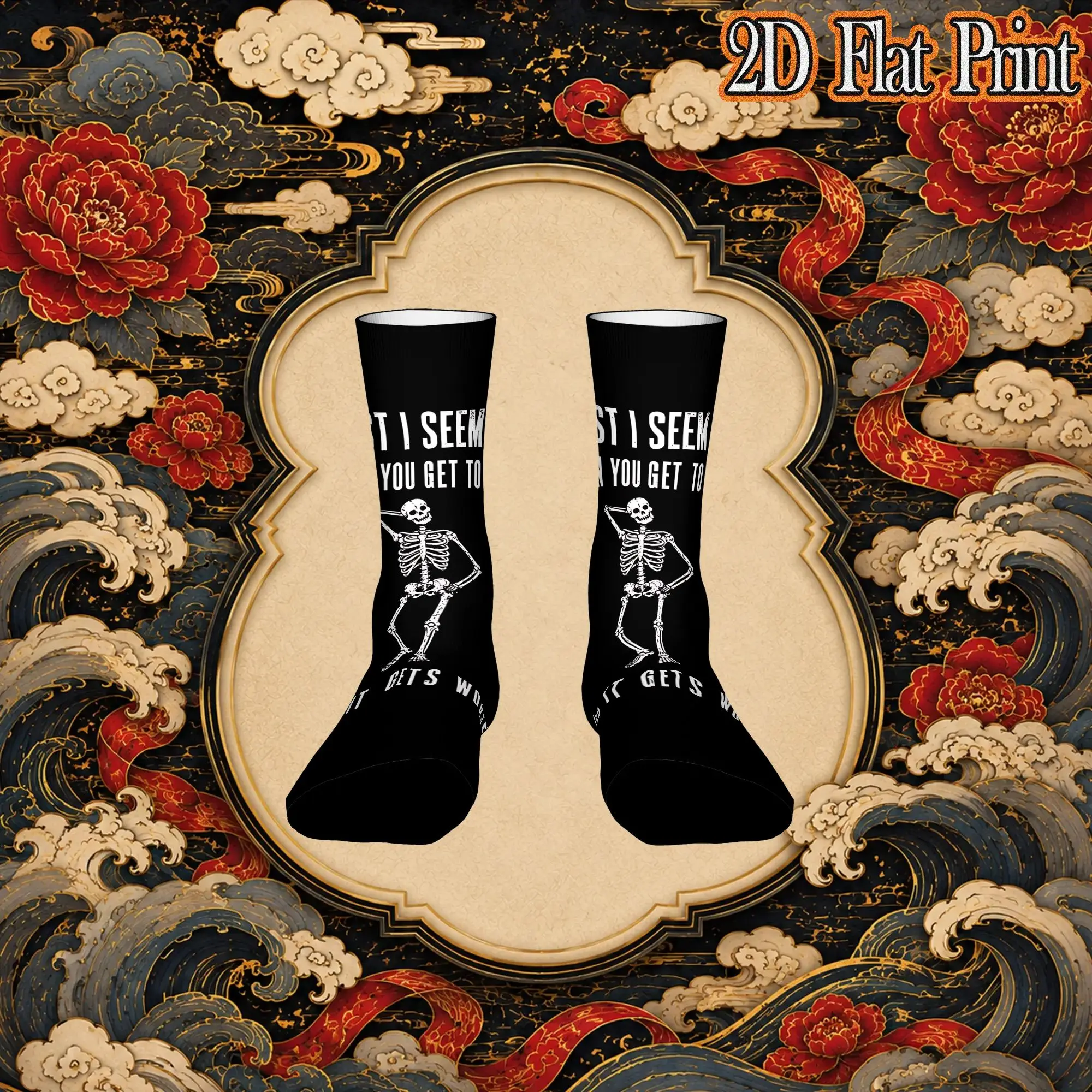 Fashion Retro The warning signs were ther Crazy Men's  CrewSock Unisex  Funny Mid-Calf Socks