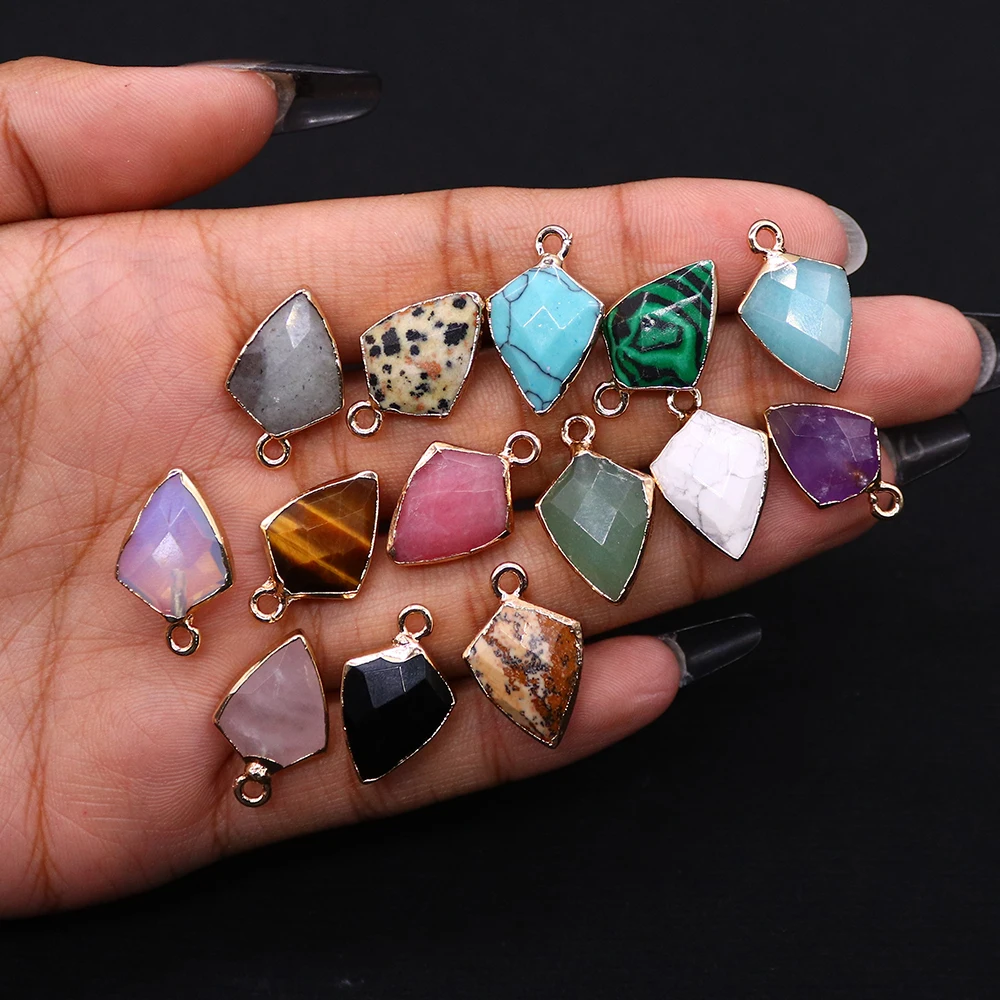 Cut Corner Grinding Natural Stone Agate Shield-shaped Edge Single Hole Pendant DIY Creative Necklace Earrings Jewelry 12x19mm