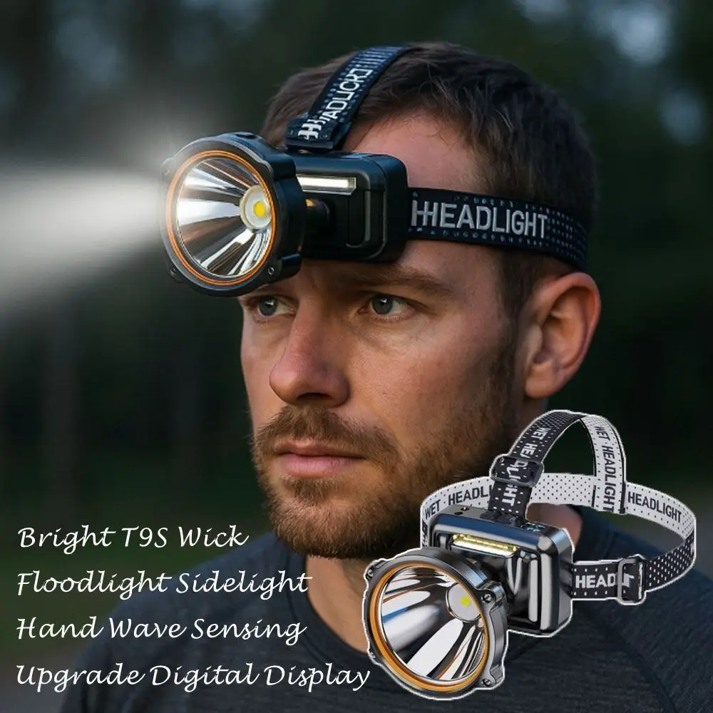 

New Waterproof LED Headlight Super Bright Long Lasting Headlamps Digital Display Sensor Bright Headlight