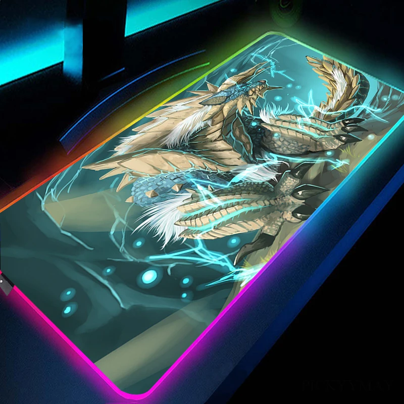 Imagem -04 - Grande Rgb Gaming Mouse Pad Led Mousepad Tapete de Mesa Monster Hunter Gamer Tapete Grande do Teclado Almofada de Mesa com Retroiluminação Xxl