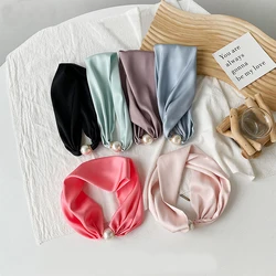 2024 Spring And Summer Silk Magnetic Button Scarf High-end Fashion Magnetic Button Necklace Polyester Pure Color Scarf