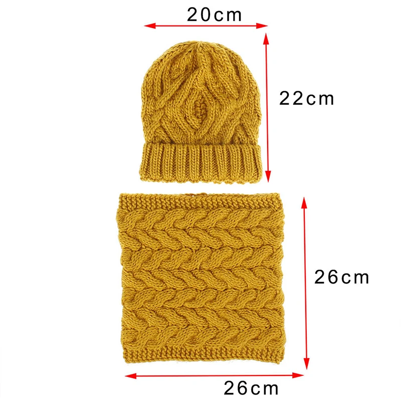 Women Knitted Hat Scarf Sets Winter Warm Knit Pullover Cap Fashion Solid Color Woolen Beanies Scarves Thickened Windproof Bonnet