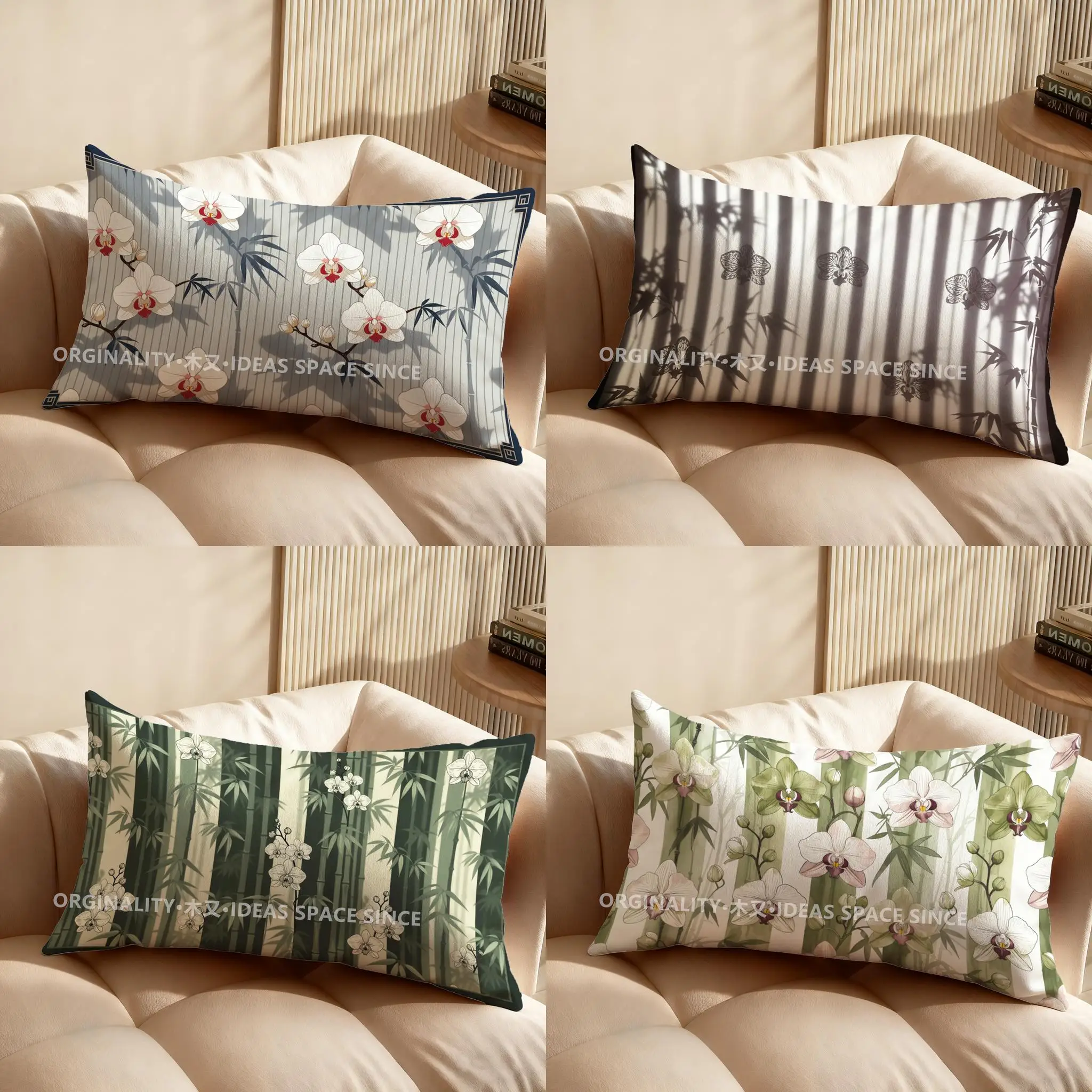 

2D наволочка с узором в виде орхидей и бамбука, подходит для дивана, спальни, автомобиля, прямоугольная подушка для спины