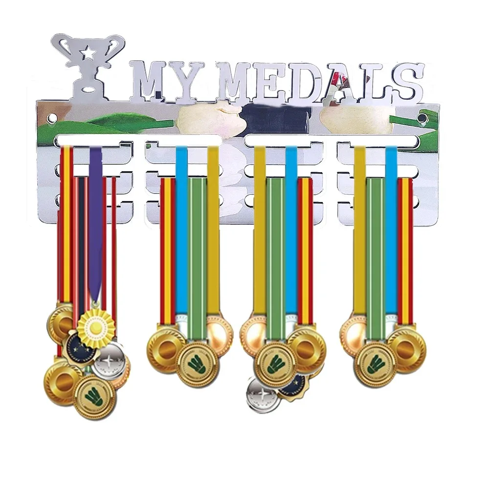 Silver Mirror Acrylic Medal Holder Display Gymnast Medal Hanger Sport Awards Stand Wall Rack Mount Decor for Home Badge Storage