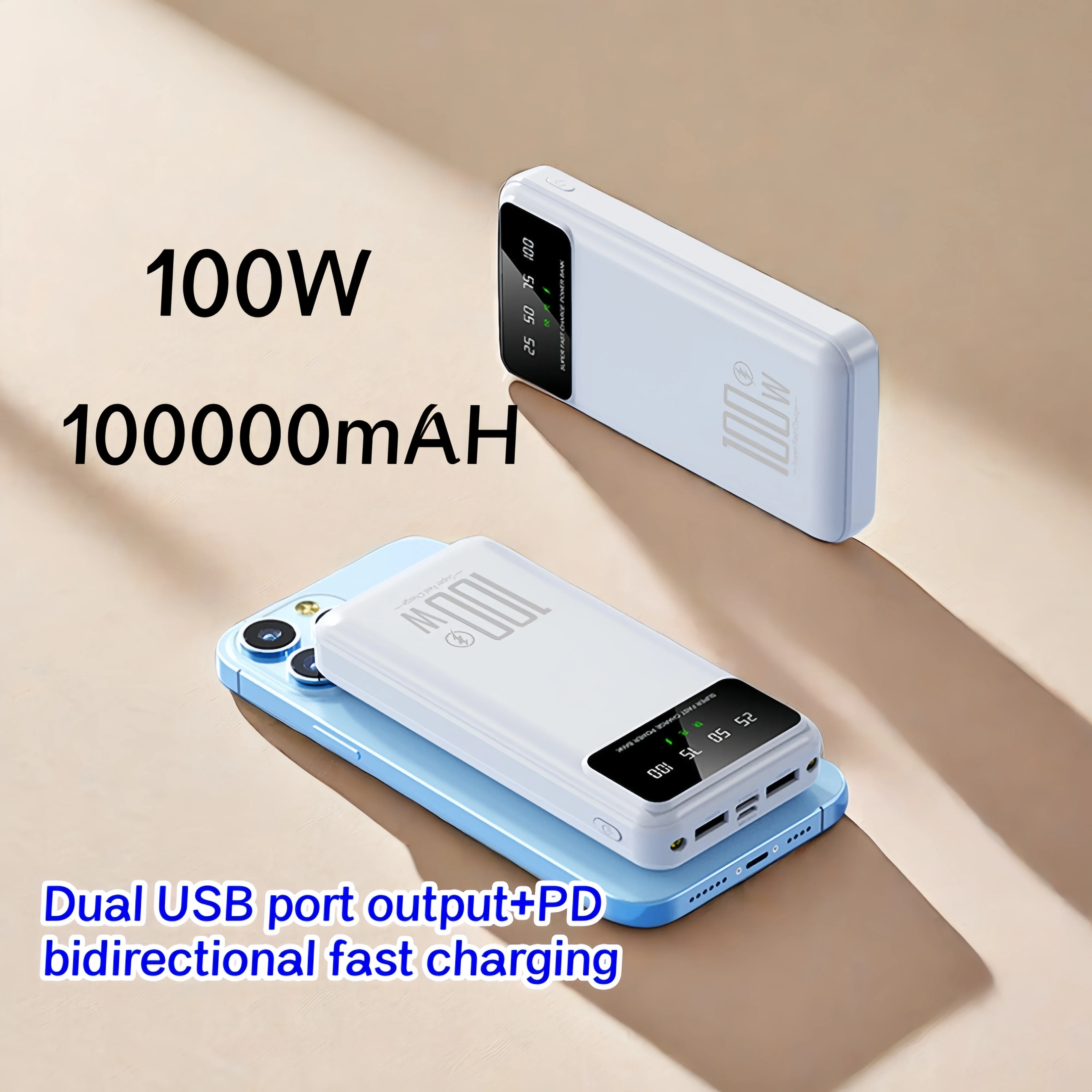 Power Bank a ricarica Super veloce da 100W con grande capacità e portatile da 100mAH adatto per Apple e Android TypeC