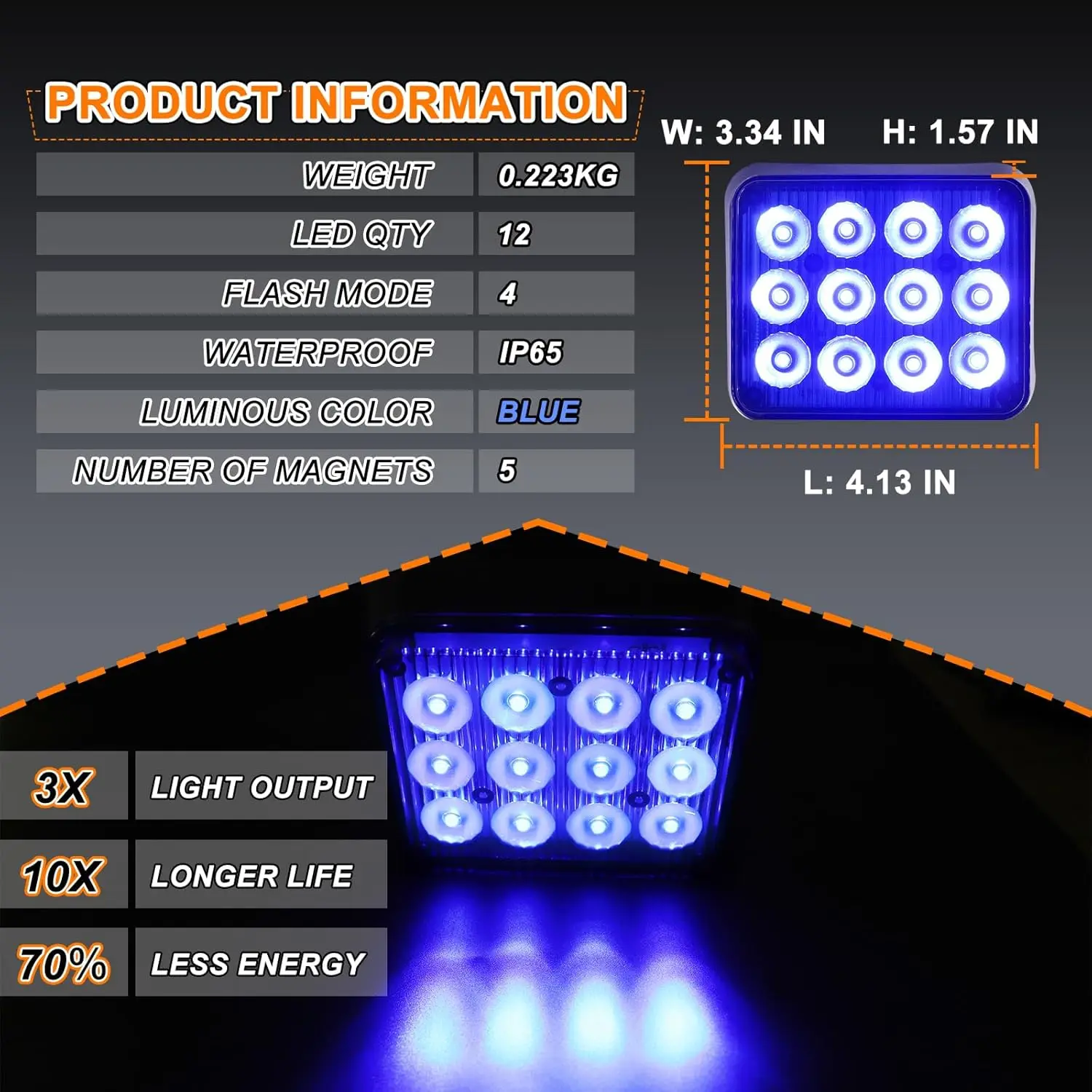 2PCS LED Wireless Magnetic Strobe Lights LED Blue Beacon Warning Emergency,Waterproof Surface Mount Flashing Rechargeable Strobe