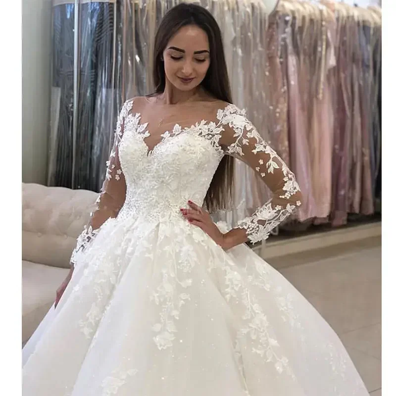 Personalizado rendas apliques vestidos de casamento trem varredura vestido noiva casamento 2023 vestido de baile inchado vintage vestidos de noiva