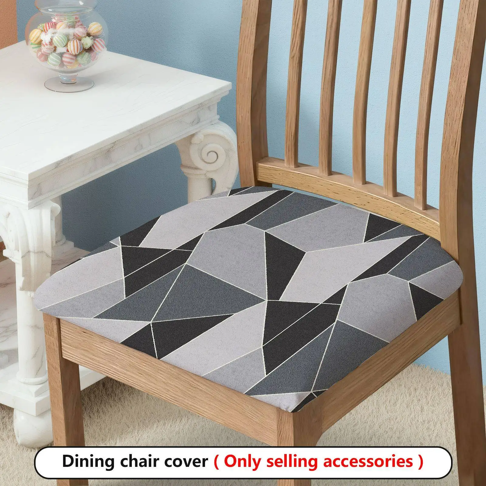 2/4/6pcs Chair Seat Slipcover, Gray Geometric Print Elastic Chair Cover for Dining Room, Washable Modern Furniture Protector
