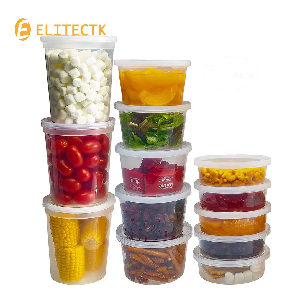 

Food Storage Containers with Lids Freezer Deli Cups Combo Pack Leakproof Round Clear Take out Container Meal Airtight Lids