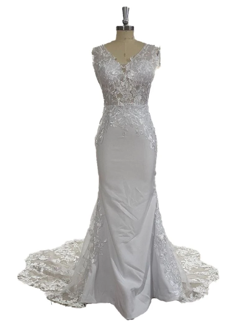 Tail Wedding Dress 2024 Summer New V-neck Hollow Fishtail Gorgeous Lace Wedding Dress.(032)