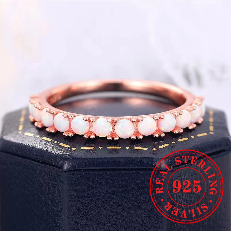 Huitan حساسة ارتفع الذهب اللون خاتم تقليد أوبال 925 فضة فنجر الإكسسوارات الإناث سحر المشاركة غرامة مجوهرات #2