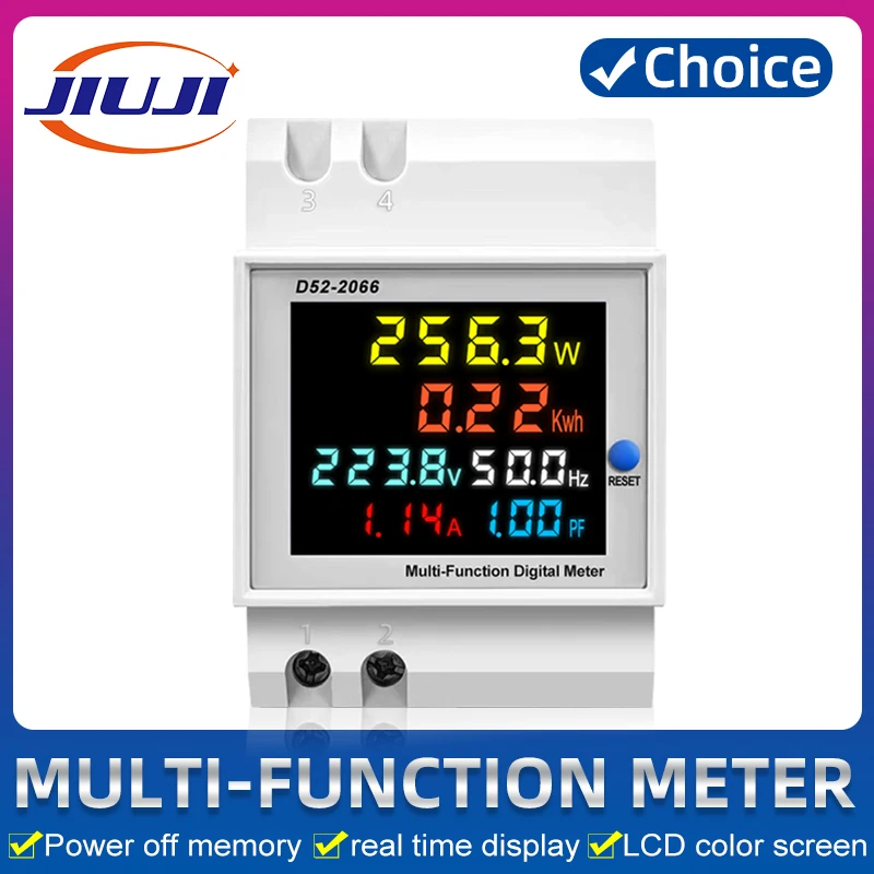 6IN1 DIN Rail AC Monitor 110V 220V 380V 100A Voltage Current Power Factor Active KWH Electric Energy Frequency Meter VOLT AMP