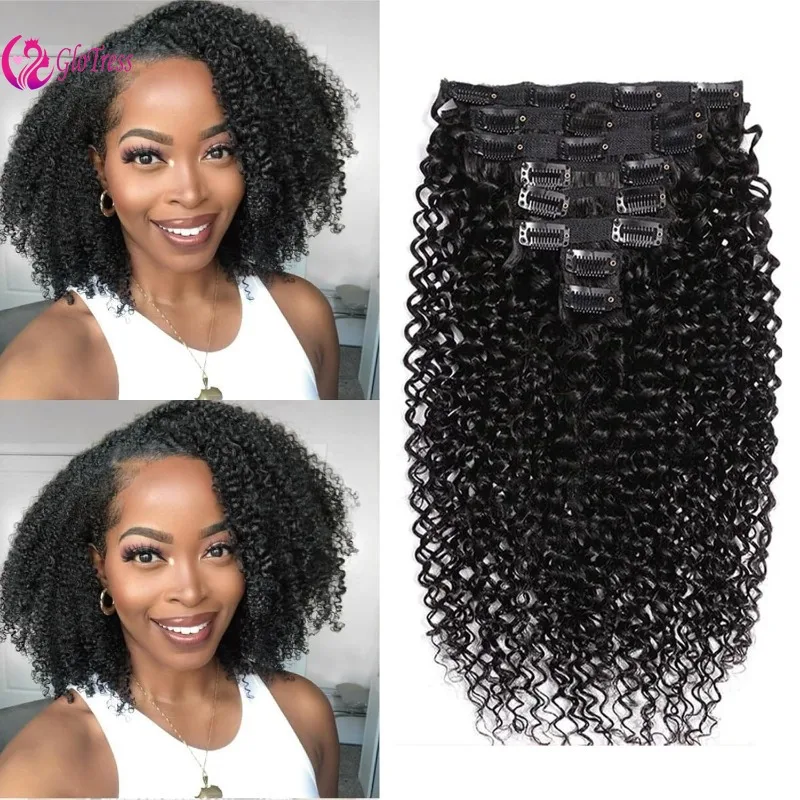 

100% Virgin Remy Human Hair Kinky Curly Clip in Extensions 8pcs 120g 16-22inch Natural Color Soft Silky Easy Install Premium
