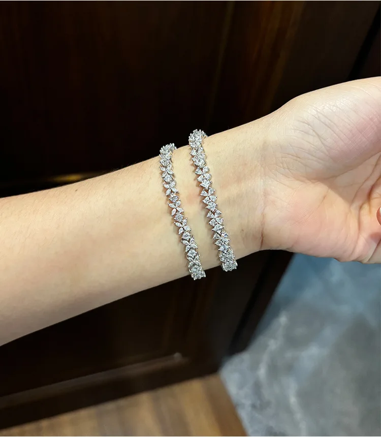 OEVAS 100% 925 Sterling Silver Zircon Clover Bracelet for Women Full Lab Diamond Wedding Party Fine Jewelry Gift Wholesale