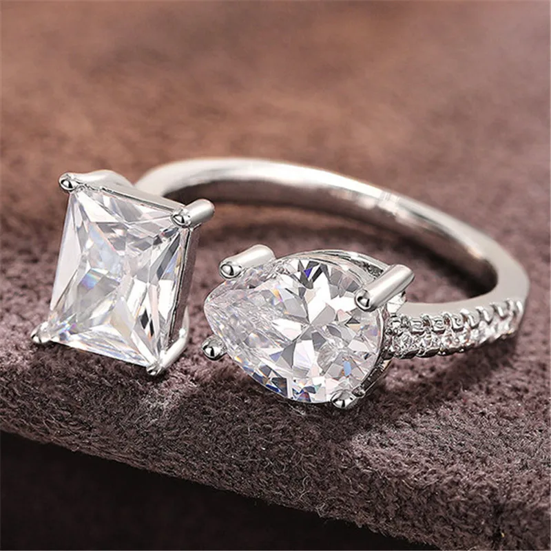 925 Sterling Zilver Rechthoekige Peer Zirconia Opening Ringen voor Vrouwen Luxe Trouwring Accessoires Trendy Sieraden Cadeau